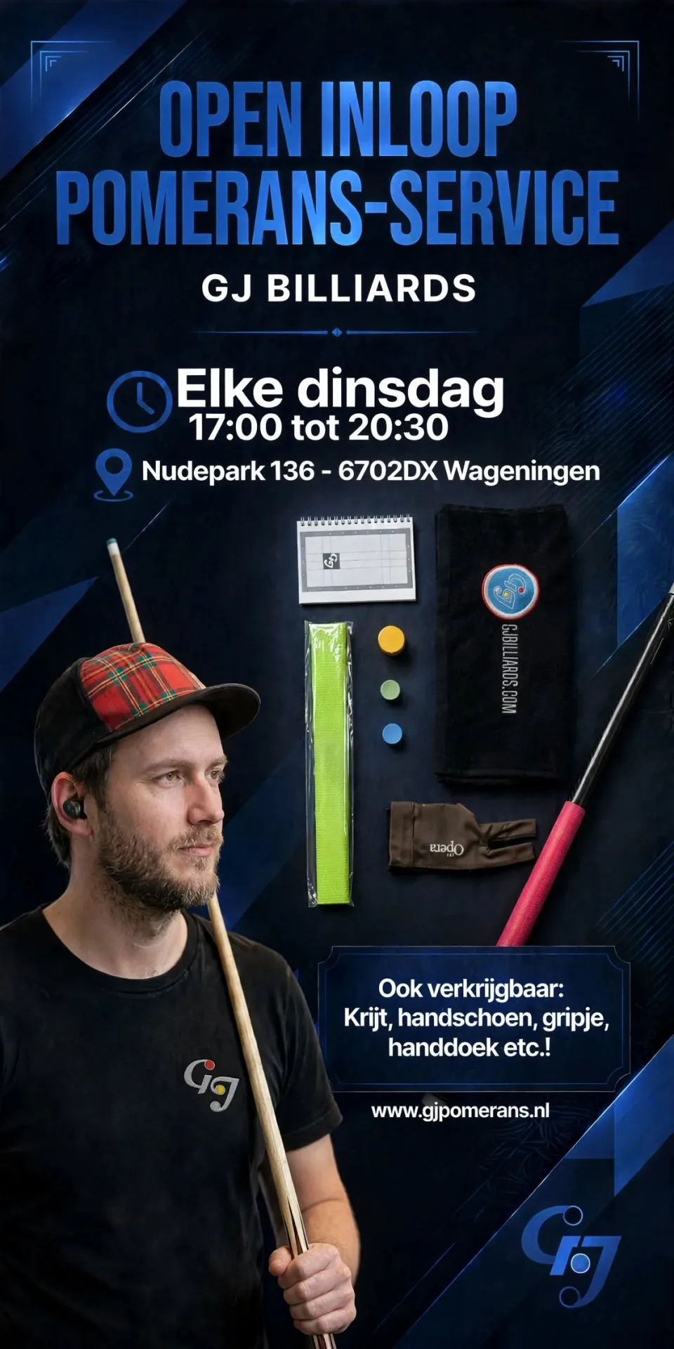 GJ Billiards aan de tafel.